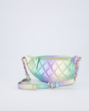 Chanel 24/C Rainbow Gradient Iridescent Metallic Quilted Lambskin Bum Bag with Champagne Gold Hardware