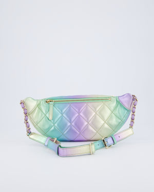 Chanel 24/C Rainbow Gradient Iridescent Metallic Quilted Lambskin Bum Bag with Champagne Gold Hardware