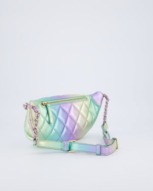 Chanel 24/C Rainbow Gradient Iridescent Metallic Quilted Lambskin Bum Bag with Champagne Gold Hardware