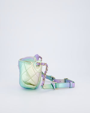 Chanel 24/C Rainbow Gradient Iridescent Metallic Quilted Lambskin Bum Bag with Champagne Gold Hardware