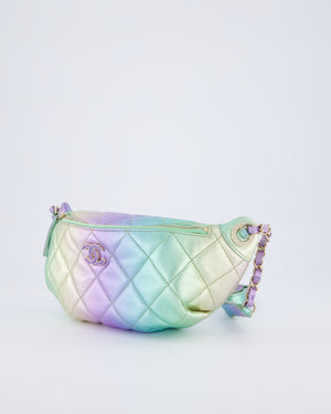 Chanel 24/C Rainbow Gradient Iridescent Metallic Quilted Lambskin Bum Bag with Champagne Gold Hardware