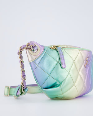 Chanel 24/C Rainbow Gradient Iridescent Metallic Quilted Lambskin Bum Bag with Champagne Gold Hardware