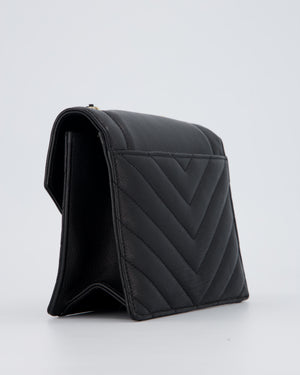 Chanel Black Mini Chevron Envelope Flap Bag in Lambskin Leather and Gold Hardware