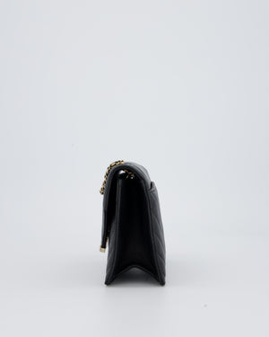 Chanel Black Mini Chevron Envelope Flap Bag in Lambskin Leather and Gold Hardware