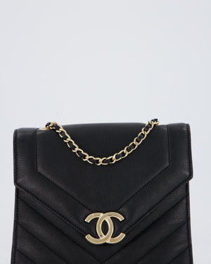 Chanel Black Mini Chevron Envelope Flap Bag in Lambskin Leather and Gold Hardware