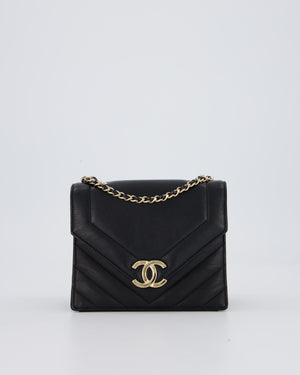 Chanel Black Mini Chevron Envelope Flap Bag in Lambskin Leather and Gold Hardware