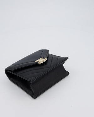 Chanel Black Mini Chevron Envelope Flap Bag in Lambskin Leather and Gold Hardware