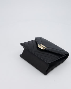 Chanel Black Mini Chevron Envelope Flap Bag in Lambskin Leather and Gold Hardware
