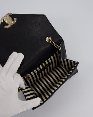 Chanel Black Mini Chevron Envelope Flap Bag in Lambskin Leather and Gold Hardware