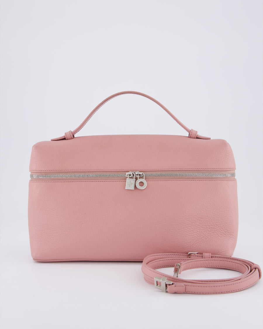 Loro Piana Pink Extra Pocket L27 Pouch Bag Grained Calfskin Leather with Silver Hardware