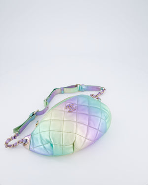 Chanel 24/C Rainbow Gradient Iridescent Metallic Quilted Lambskin Bum Bag with Champagne Gold Hardware