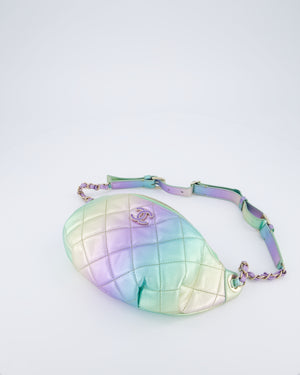 Chanel 24/C Rainbow Gradient Iridescent Metallic Quilted Lambskin Bum Bag with Champagne Gold Hardware
