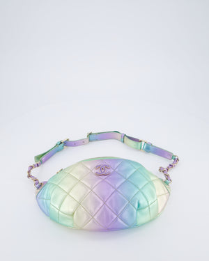 Chanel 24/C Rainbow Gradient Iridescent Metallic Quilted Lambskin Bum Bag with Champagne Gold Hardware