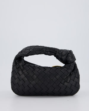 Bottega Veneta Black Mini Jodie Bag in Intrecciato Calfskin Leather with Gold Hardware