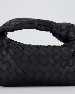 Bottega Veneta Black Mini Jodie Bag in Intrecciato Calfskin Leather with Gold Hardware