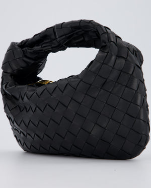 Bottega Veneta Black Mini Jodie Bag in Intrecciato Calfskin Leather with Gold Hardware
