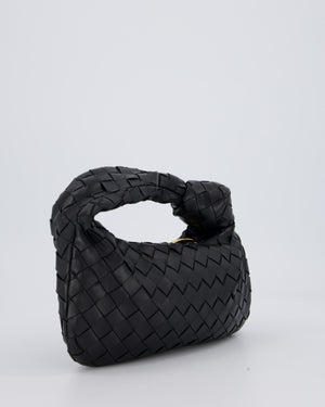 Bottega Veneta Black Mini Jodie Bag in Intrecciato Calfskin Leather with Gold Hardware