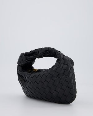 Bottega Veneta Black Mini Jodie Bag in Intrecciato Calfskin Leather with Gold Hardware