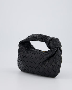 Bottega Veneta Black Mini Jodie Bag in Intrecciato Calfskin Leather with Gold Hardware