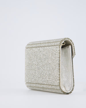 Jimmy Choo Champagne Gold Glitter Candy Clutch with Chain Detail