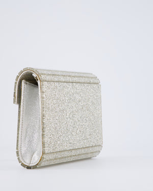 Jimmy Choo Champagne Gold Glitter Candy Clutch with Chain Detail