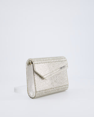 Jimmy Choo Champagne Gold Glitter Candy Clutch with Chain Detail