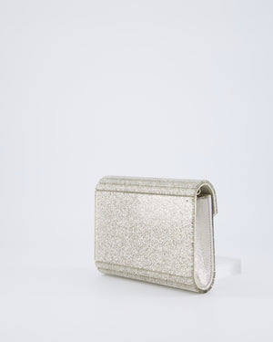 Jimmy Choo Champagne Gold Glitter Candy Clutch with Chain Detail