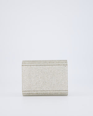 Jimmy Choo Champagne Gold Glitter Candy Clutch with Chain Detail