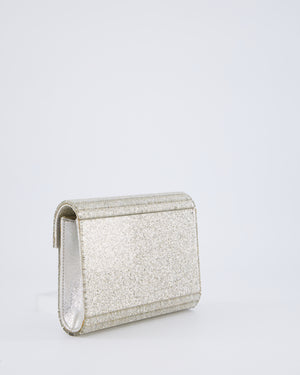 Jimmy Choo Champagne Gold Glitter Candy Clutch with Chain Detail