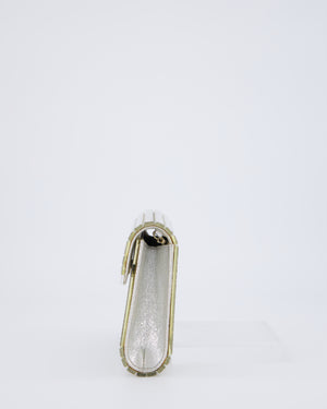 Jimmy Choo Champagne Gold Glitter Candy Clutch with Chain Detail
