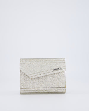 Jimmy Choo Champagne Gold Glitter Candy Clutch with Chain Detail