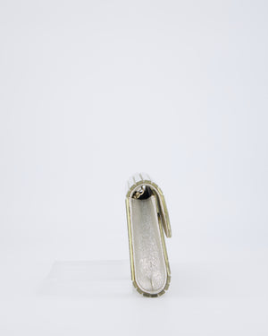 Jimmy Choo Champagne Gold Glitter Candy Clutch with Chain Detail
