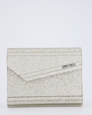 Jimmy Choo Champagne Gold Glitter Candy Clutch with Chain Detail