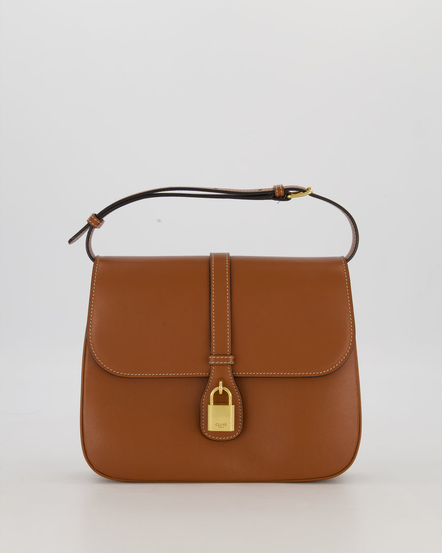 Celine Brown Medium Tabou Crossbody Bag with Gold Celine Padlock Detail