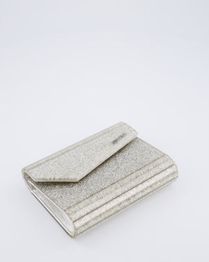 Jimmy Choo Champagne Gold Glitter Candy Clutch with Chain Detail