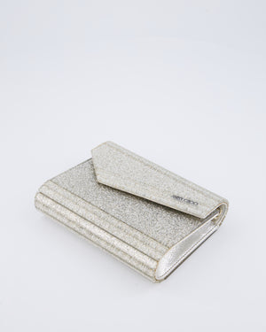 Jimmy Choo Champagne Gold Glitter Candy Clutch with Chain Detail