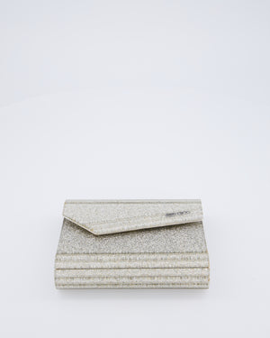 Jimmy Choo Champagne Gold Glitter Candy Clutch with Chain Detail