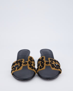 Hermès Oasis Leopard Print Sandals in Brun Fumé & Noir Goatskin Leather Size EU 37.5