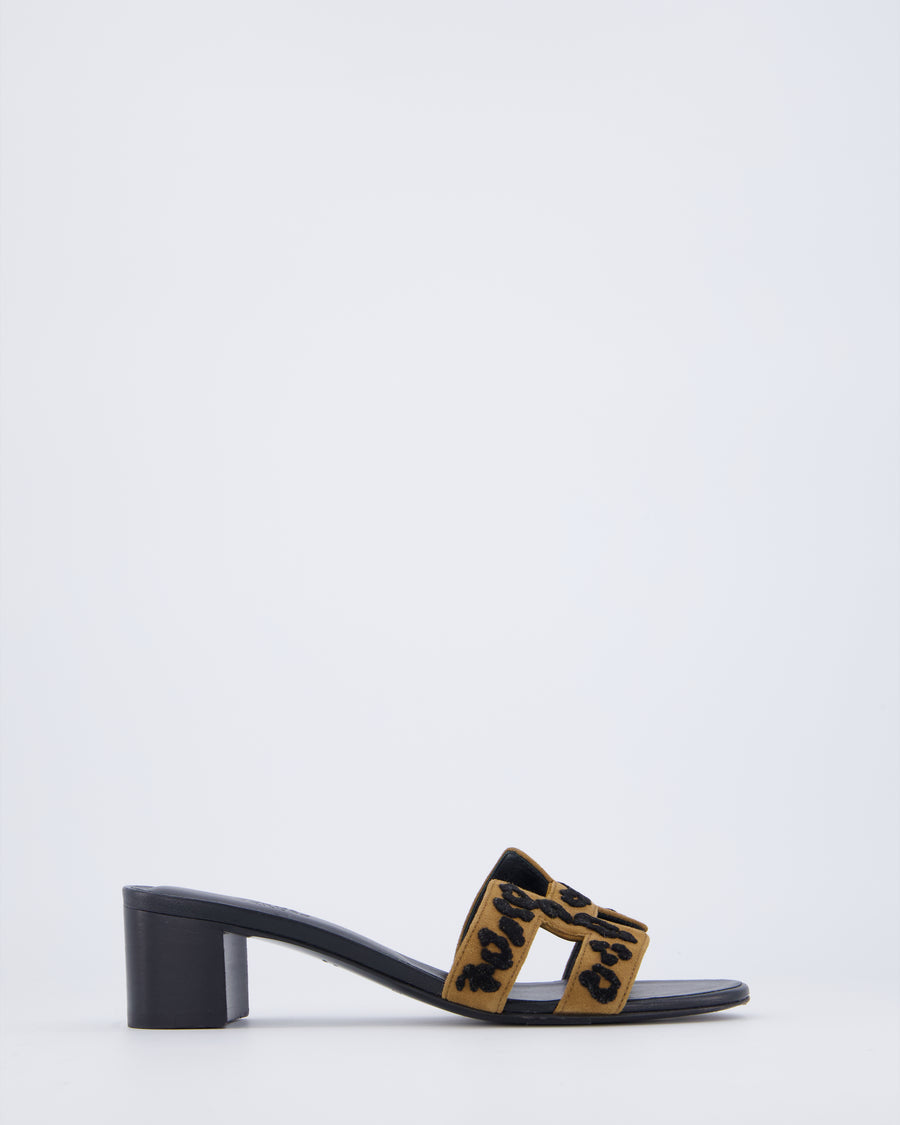 Hermès Oasis Leopard Print Sandals in Brun Fumé & Noir Goatskin Leather Size EU 37.5