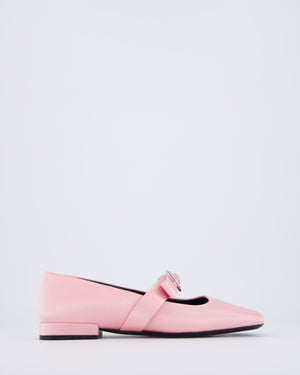 Versace Pastel Pink Satin Mary Jane Ballet Pumps with Medusa Logo Detail Size EU 38