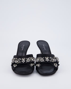 Louis Vuitton Black Satin Open Toe Silver Embellished Mules Size EU 37.5