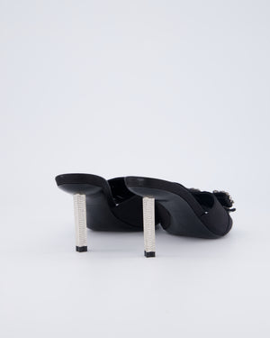 Louis Vuitton Black Satin Open Toe Silver Embellished Mules Size EU 37.5