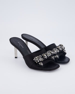 Louis Vuitton Black Satin Open Toe Silver Embellished Mules Size EU 37.5