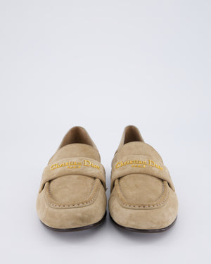 Christian Dior Beige Suede with Gold Logo Plaque Loafers Size EU 38