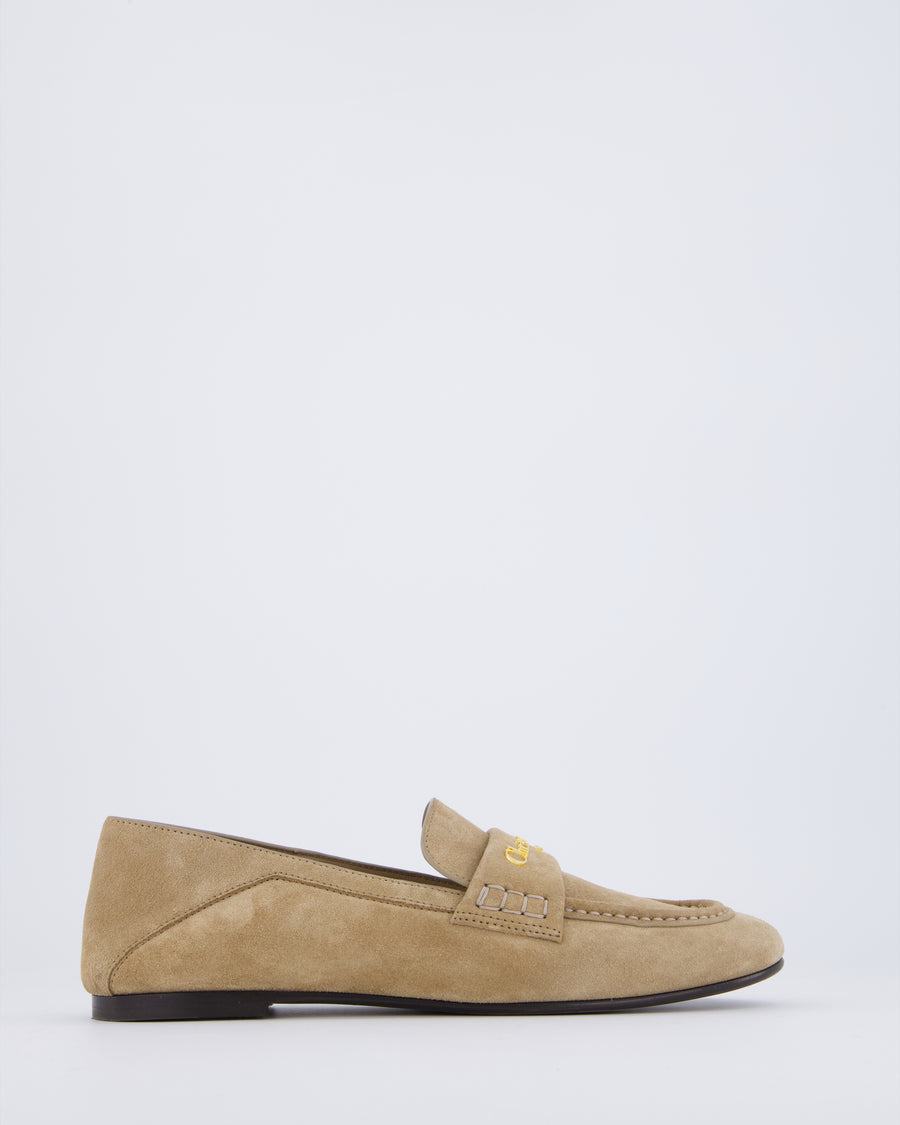Christian Dior Beige Suede with Gold Logo Plaque Loafers Size EU 38