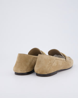 Christian Dior Beige Suede with Gold Logo Plaque Loafers Size EU 38