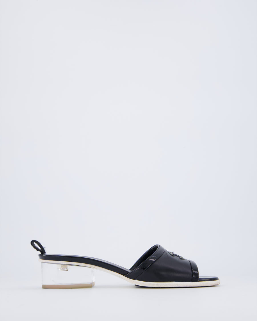 Chanel Black CC Open-Toe Sandals with Perspex Heel Detail Size EU 39