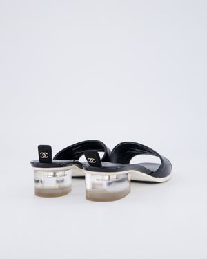 Chanel Black CC Open-Toe Sandals with Perspex Heel Detail Size EU 39