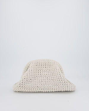 Bottega Veneta Medium Crochet Pouch Bag in White Calfskin Leather