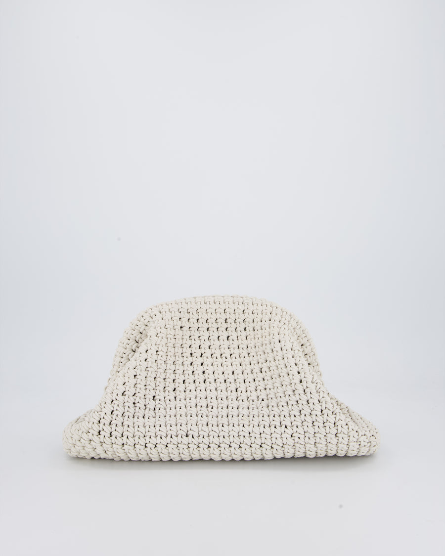 Bottega Veneta Medium Crochet Pouch Bag in White Calfskin Leather